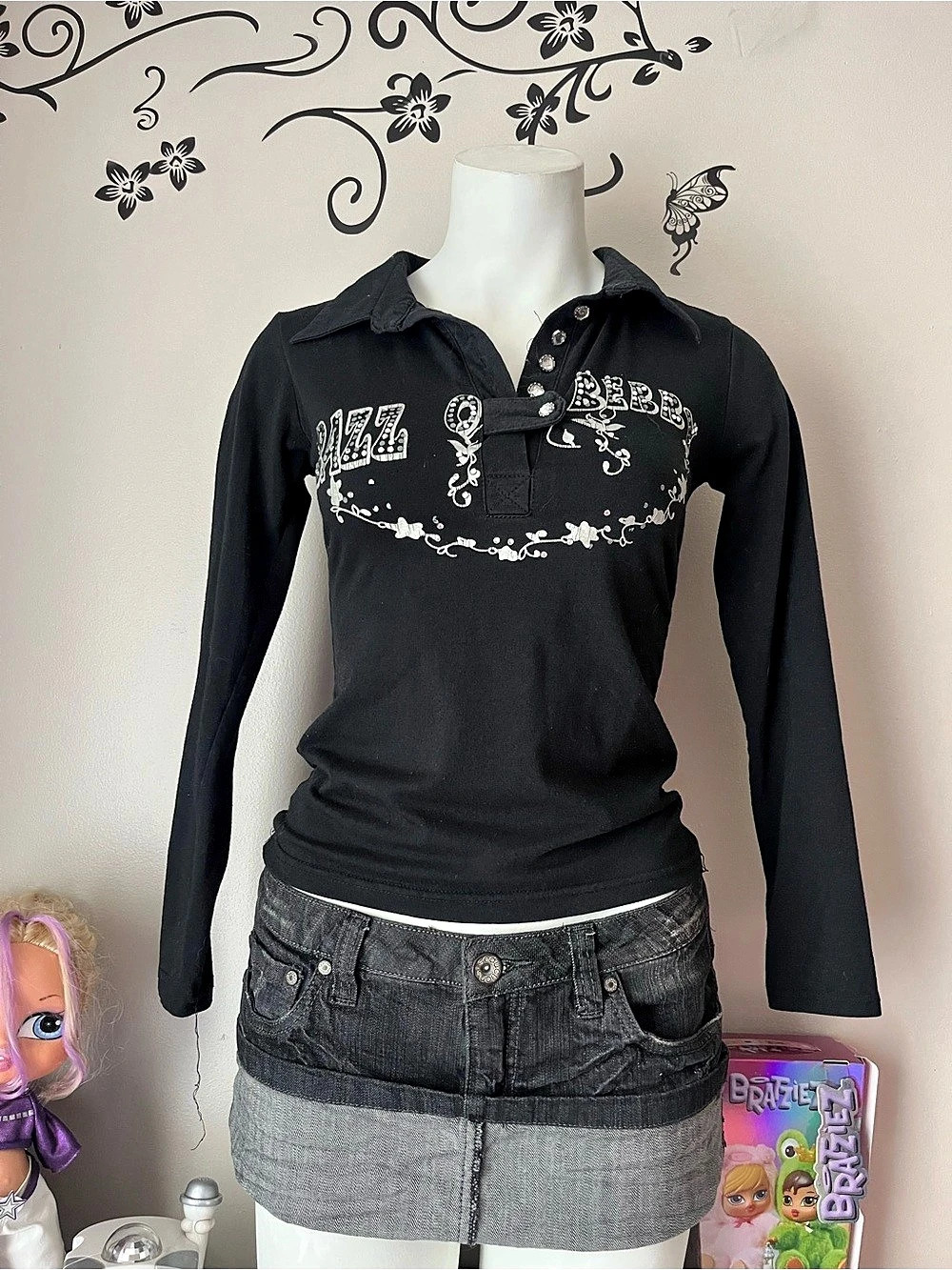Razzoberry Long Sleeve Graphic Polo in Black Large